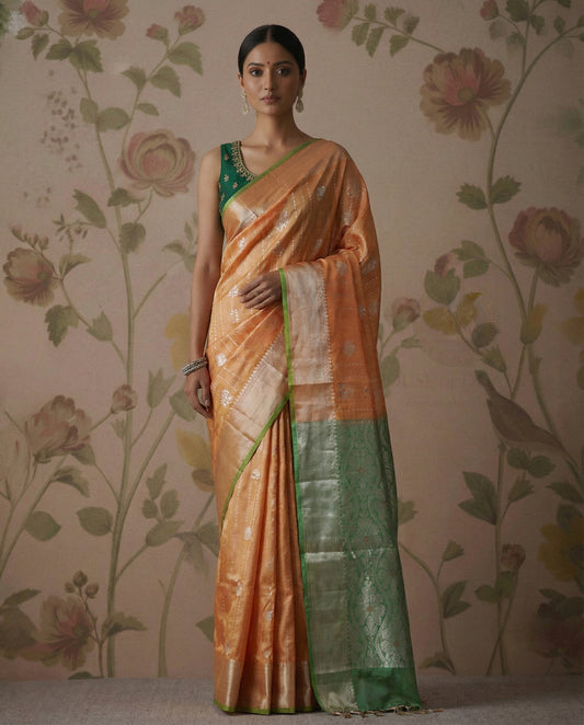 Peach venkatagiri Tissue pattu saree