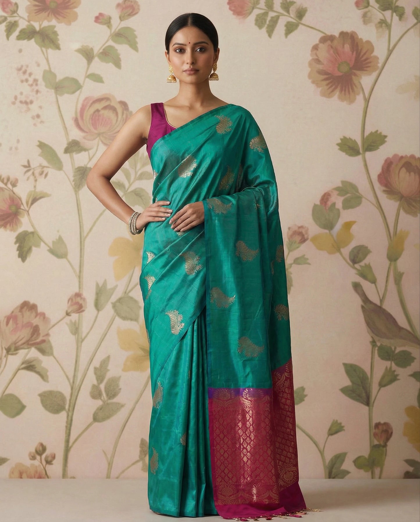 Peacock Green Soft Silk Saree