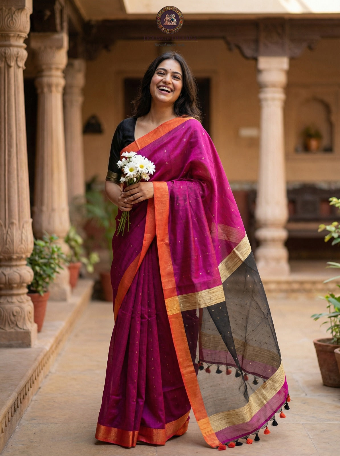 Jute & Muslin Sequence weaving Saree