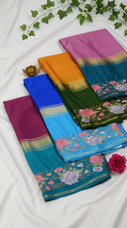 Premium Mysore Crepe With Embroidery Border