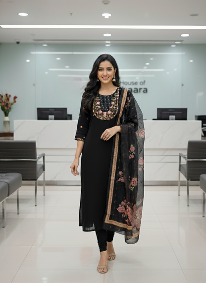 Black Mul Chanderi Kurti set