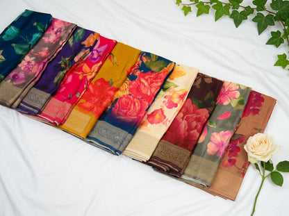 Premium Floral Printed Crepe With Zari Border
