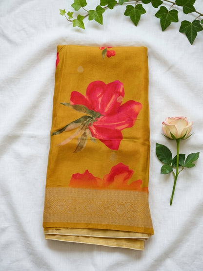 Premium Floral Printed Crepe With Zari Border