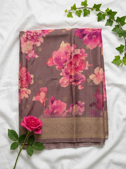 Premium Floral Printed Crepe With Zari Border