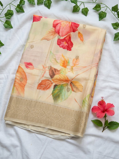 Premium Floral Printed Crepe With Zari Border