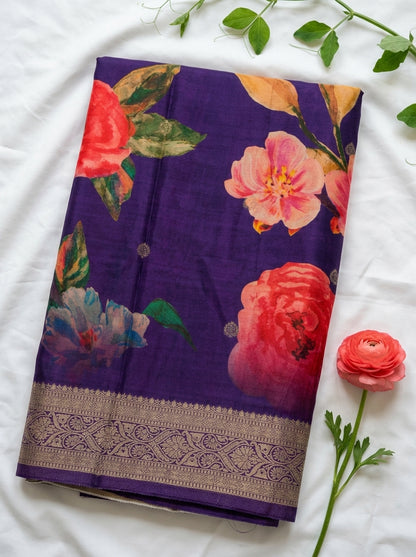 Premium Floral Printed Crepe With Zari Border