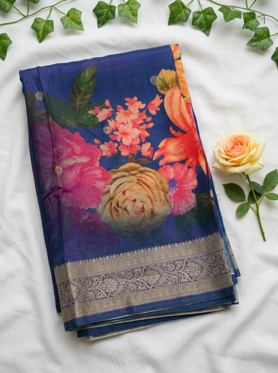 Premium Floral Printed Crepe With Zari Border