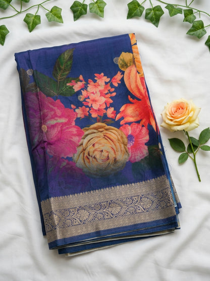 Premium Floral Printed Crepe With Zari Border