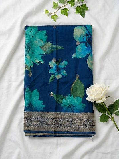 Premium Floral Printed Crepe With Zari Border