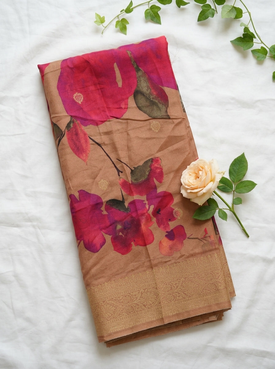 Premium Floral Printed Crepe With Zari Border
