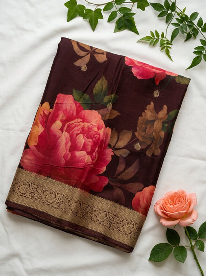 Premium Floral Printed Crepe With Zari Border