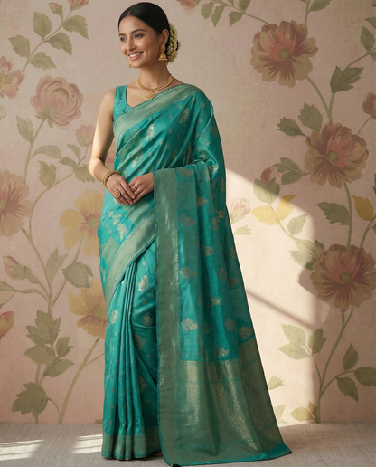 Sea Green Dola Crepe Silk Designer Saree