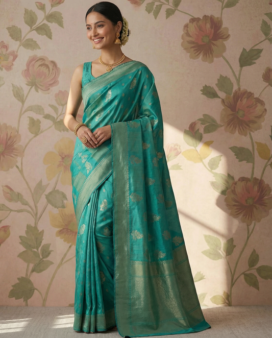 Sea Green Dola Crepe Silk Designer Saree
