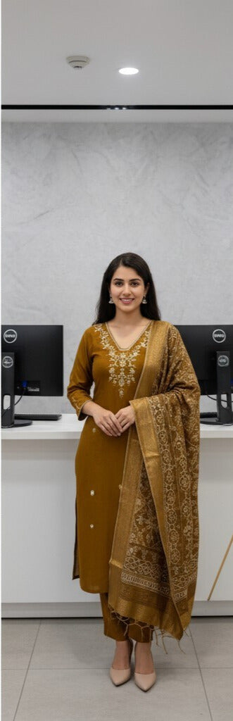 Mustard Yellow Mul Chanderi Kurti