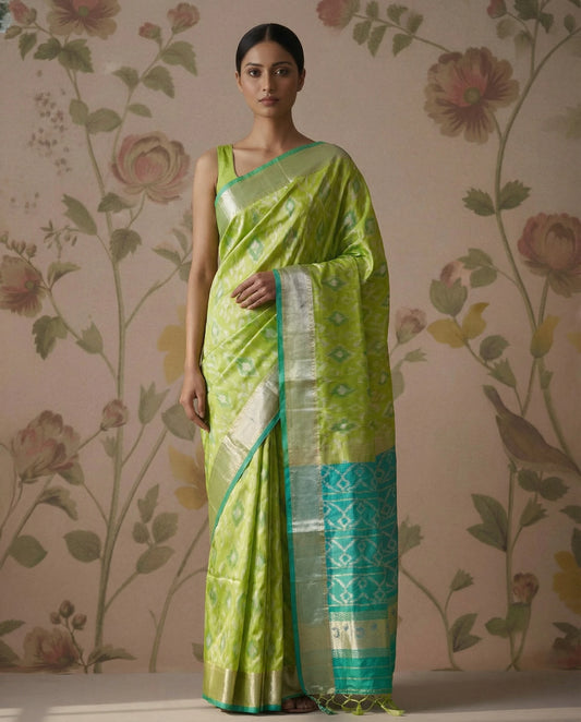 Green Semi Tussar Silk Saree