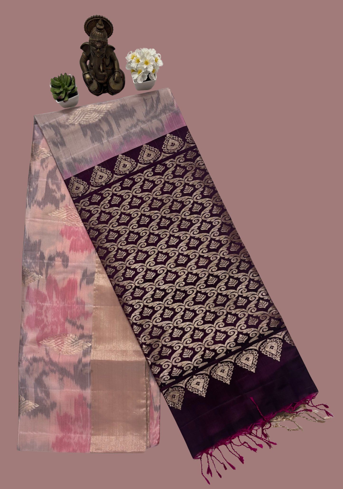 Pastel Pink venkatagiri Sico pattu Saree with Contrast Border