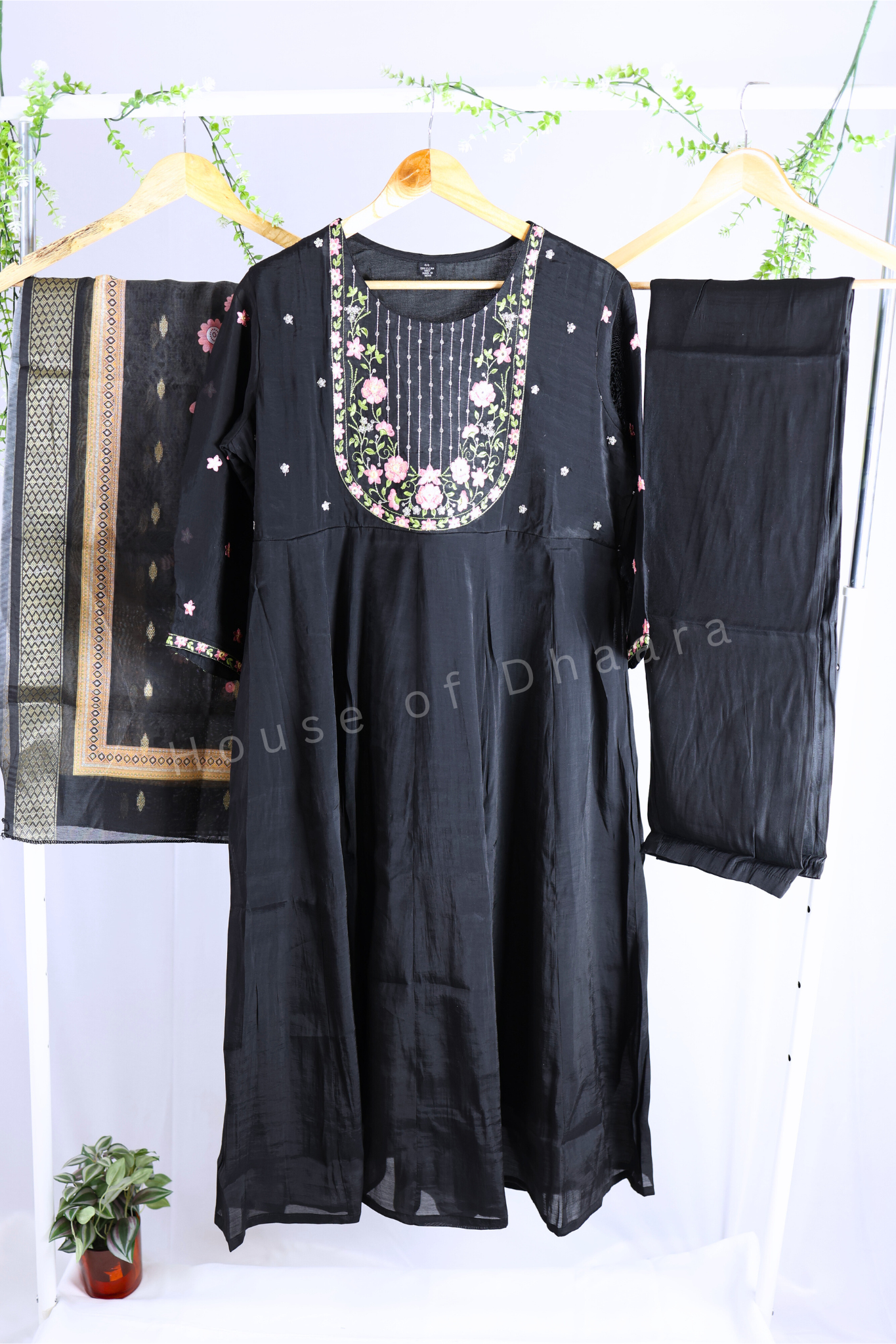Black Mul Chanderi Kurti set