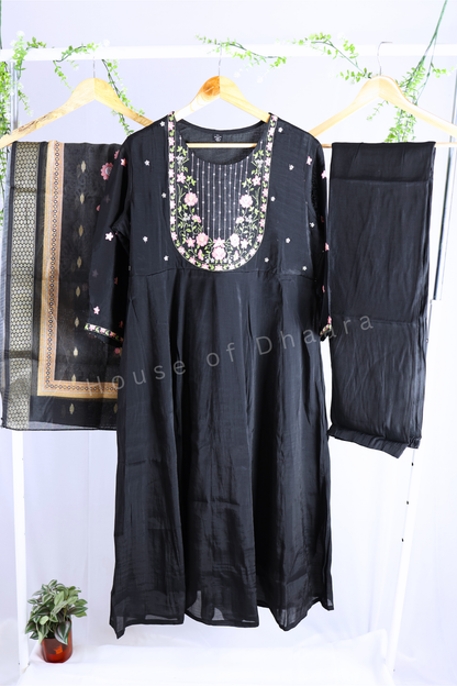 Black Mul Chanderi Kurti set