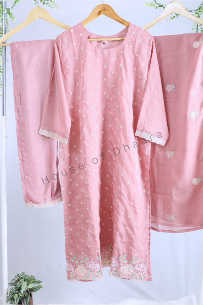 Pink Soft Organza Kurti Set