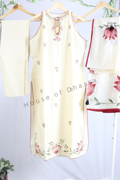 Cream Color Chanderi Kurti Set(Sleeveless)