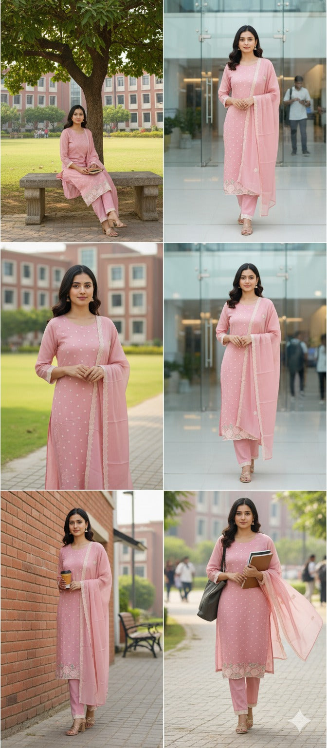 Pink Soft Organza Kurti Set