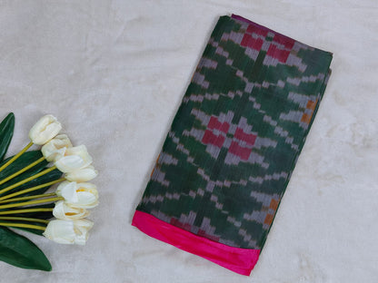 Venkatagiri Sico Pattu - Dark Green & Rani Pink