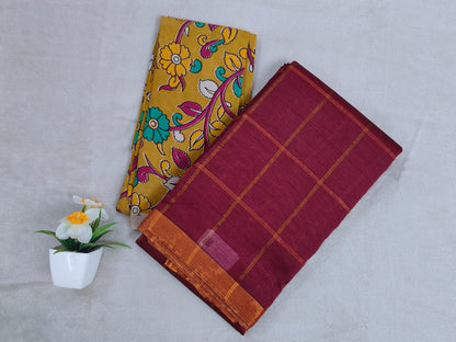 Maroon Mangalagiri Silk Cotton Saree