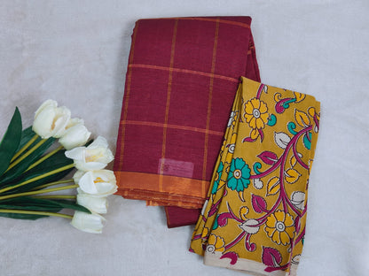 Maroon Mangalagiri Silk Cotton Saree