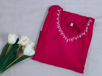 Rani Pink Cotton A-Line Kurti