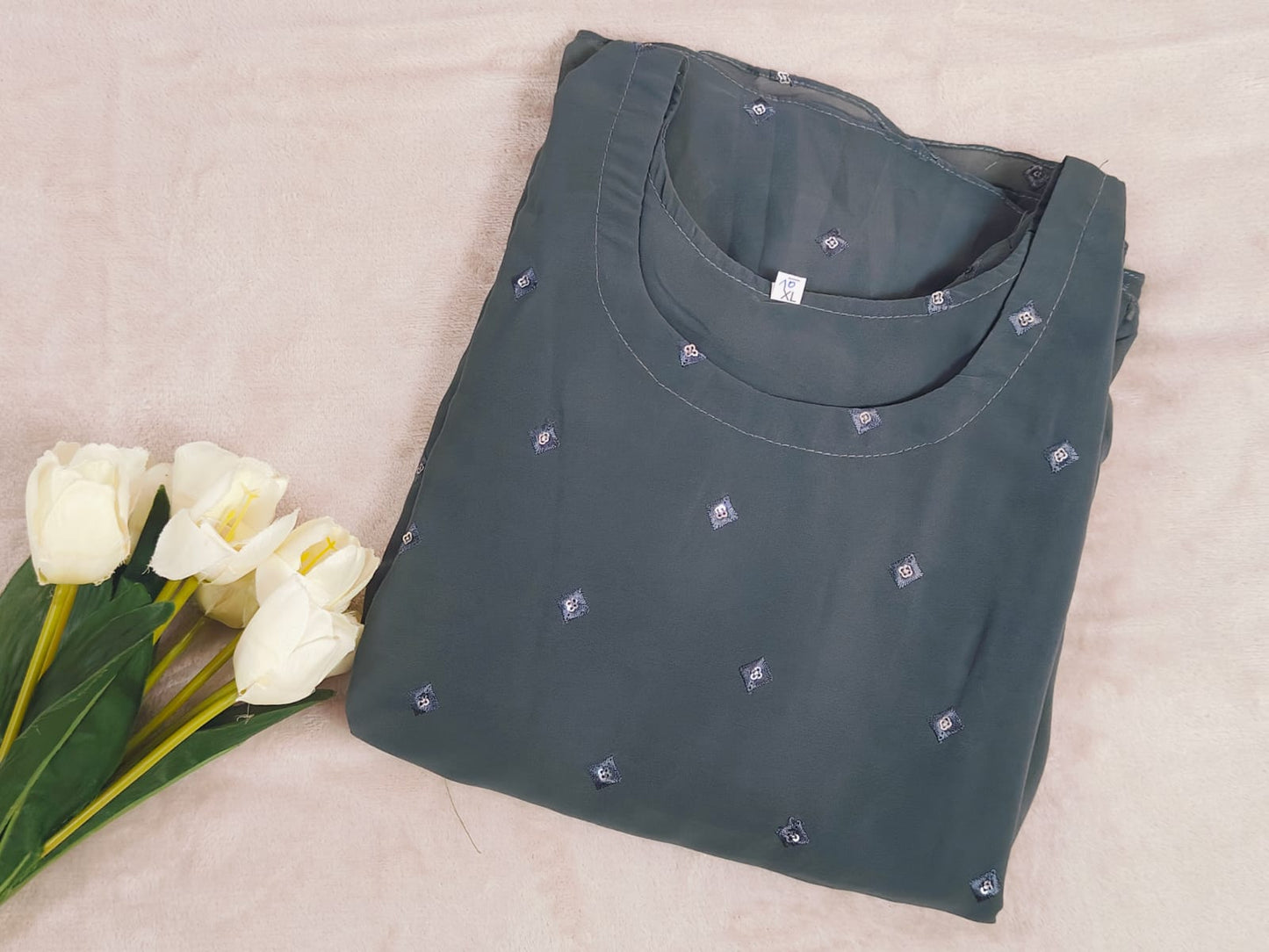 Grey Georgette A-line Kurti with Yoke work