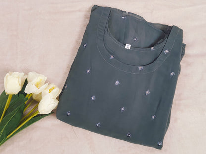 Grey Georgette A-line Kurti with Yoke work