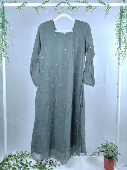 Grey Georgette A-line Kurti with Yoke work
