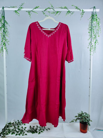 Rani Pink Cotton A-Line Kurti
