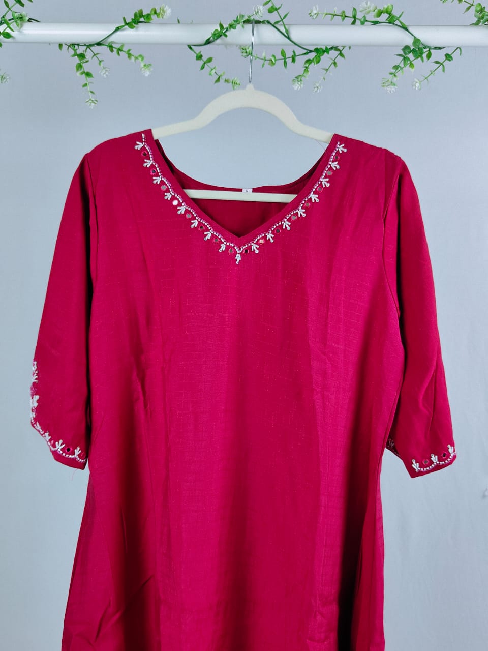 Rani Pink Cotton A-Line Kurti