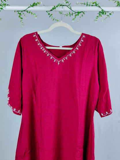 Rani Pink Cotton A-Line Kurti