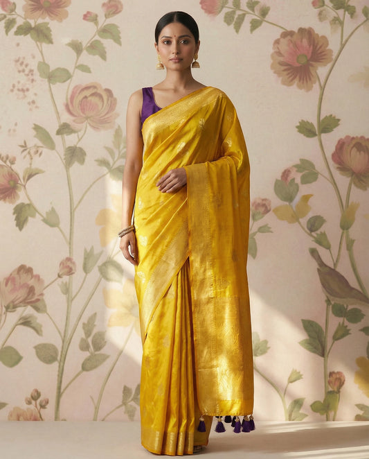 Yellow Dola Crepe Silk Designer Saree