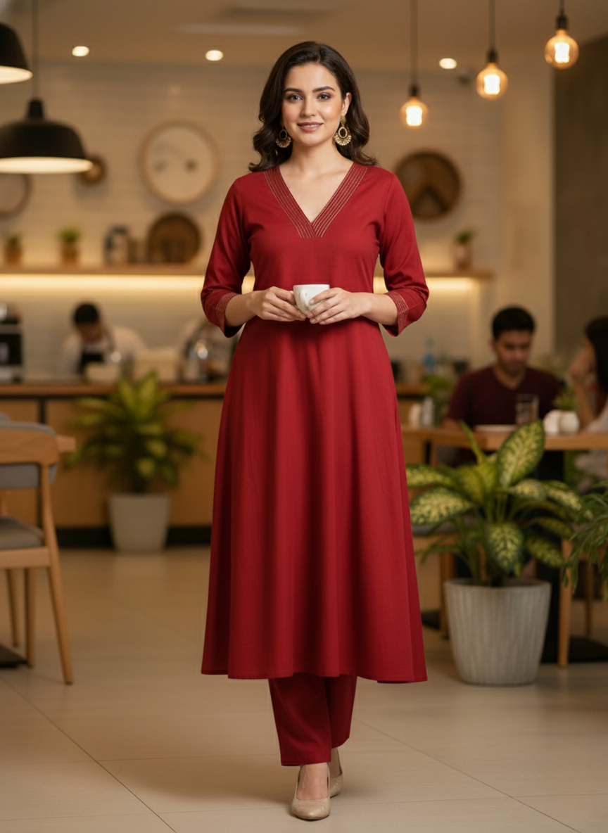 Plain Cotton Aline Co-ord Set