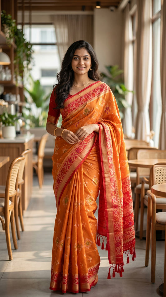 Art Silk Ikkat Design Big Border Saree