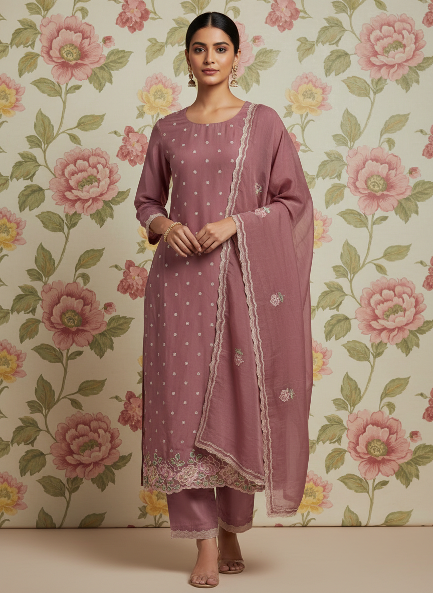 Pink Soft Organza Kurti Set
